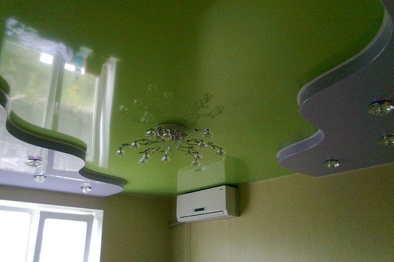 Многоуровневый натяжной потолок в ванную фото. Портфолио компании Потолок Центр.